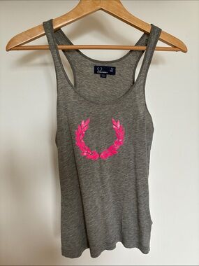 Vintage Fred Perry Gray Racerback Tank with Hot Pink Emblem
